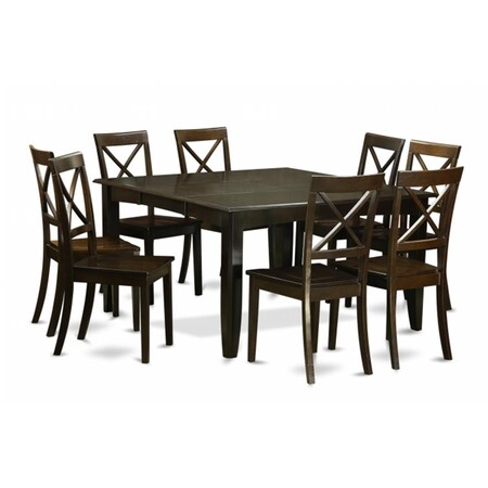 East West Furniture 9 Piece Dining Table Set Kitchen Table With Leaf and 8 Dinette Chairs PFBO9-CAP-W